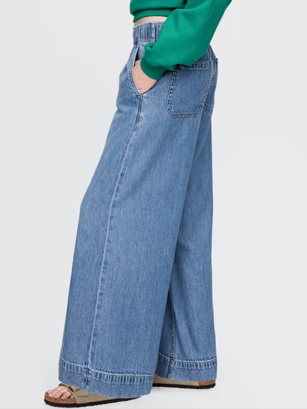Gap Mid Rise UltraSoft Pleated Easy Baggy Jeans Pull On Boho S T